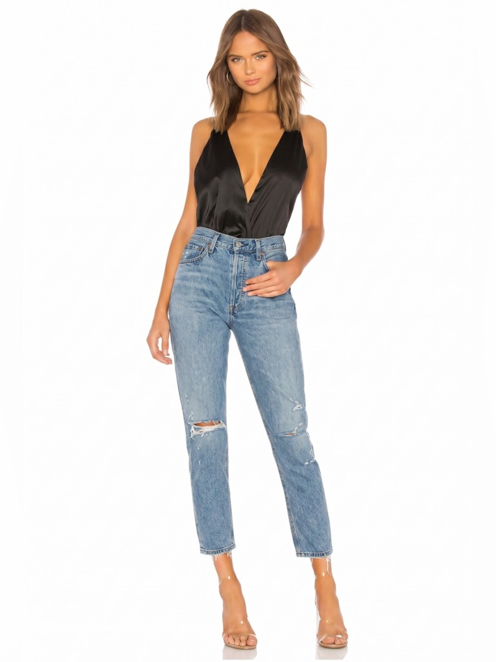 AGOLDE Jeans Revolve Jamie High Rise Classic Straight Distressed Size 25